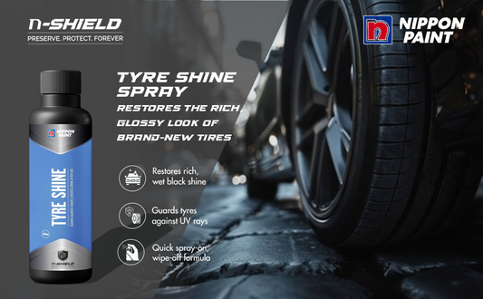 Nippon Paint n-Shield Tyre Shine Spray 250ml | Long Lasting Gloss, Restores Black Finish, Protects from Dust & Fading