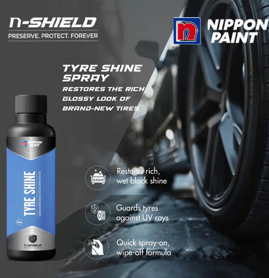 Nippon Paint n-Shield Tyre Shine Spray 250ml | Long Lasting Gloss, Restores Black Finish, Protects from Dust & Fading